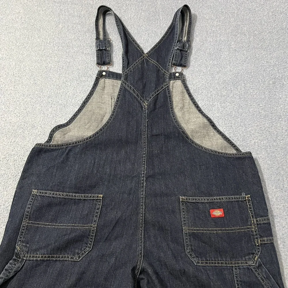 Dickies Denim Bib Overalls Mens L Fit 42x31 Blue Carpenter Jeans Relaxed Loose
